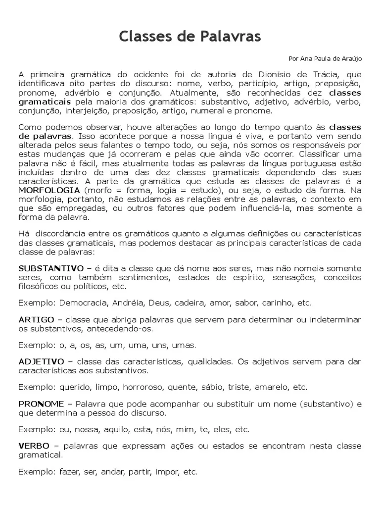 Classes de Palavras Classes de Palavras